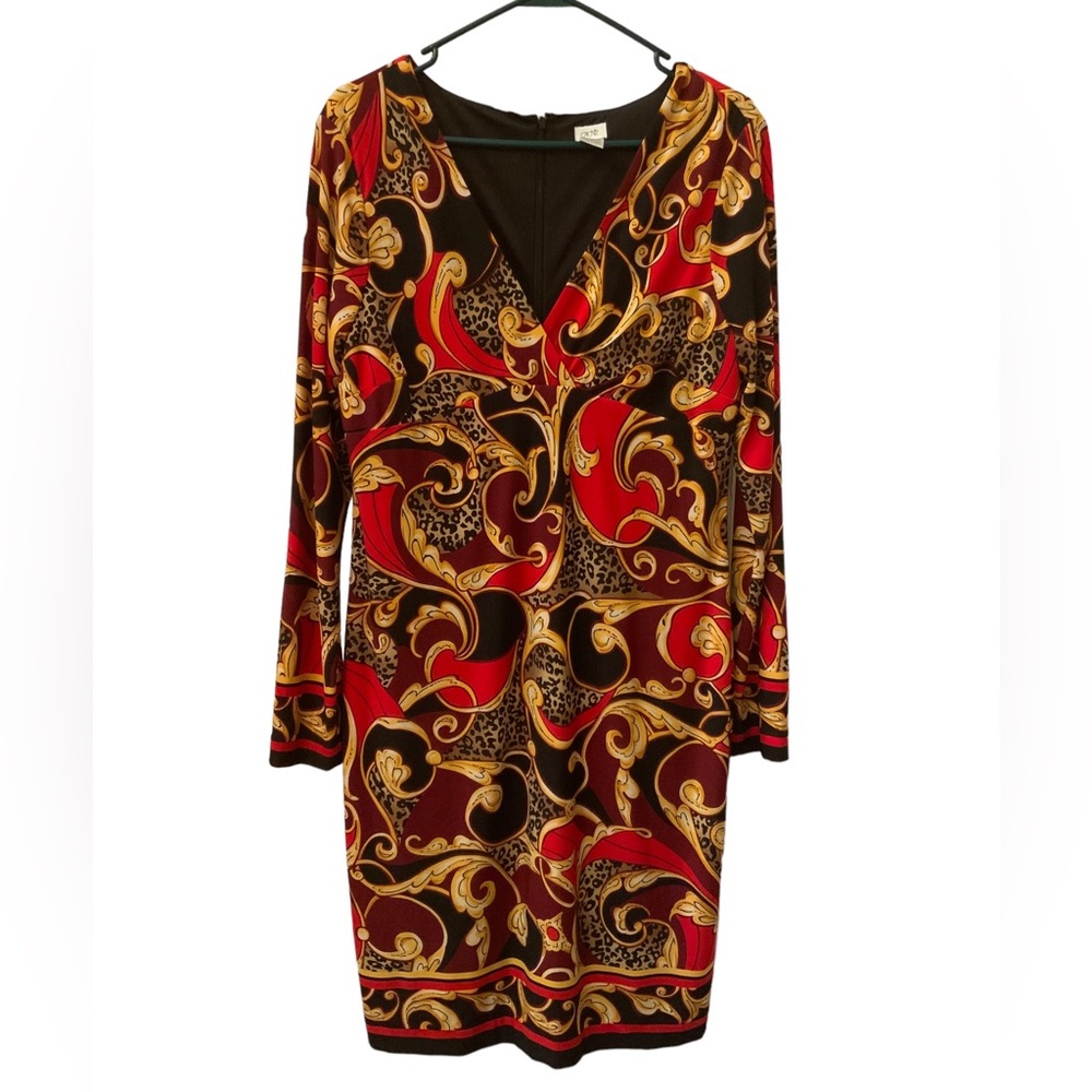 Caché Dress Red, Black & Gold Size 14 standard wears like a 12.